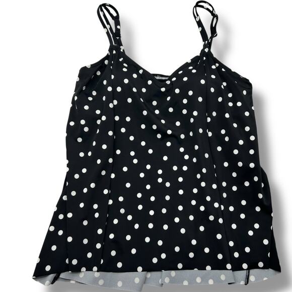 NEW Macy's Mix & Match Tankini Swimsuit Size 12 Black White Polka Dot High Waist - Picture 2 of 11